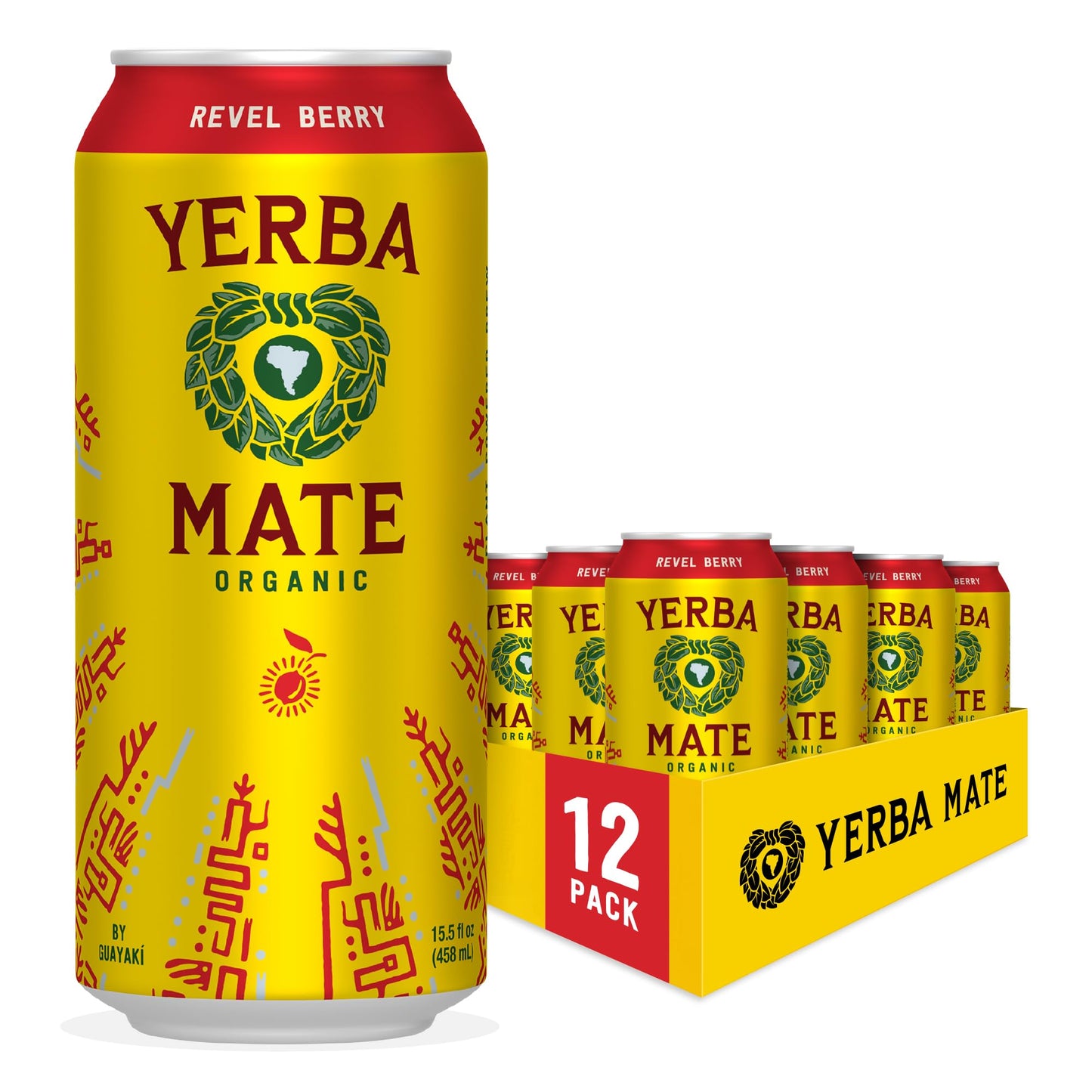 Yerba Madre Organic Yerba Mate  Energy Drink Alternative  Revel Berry  150mg Natural Plant Based Caffeine  Better for You Energy & Focus  No Jitters or Crash  15.5 Oz (Pack of 12) (Packaging May Vary)