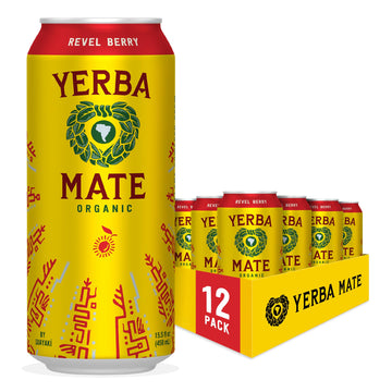 Yerba Madre Organic Yerba Mate  Energy Drink Alternative  Revel Berry  150mg Natural Plant Based Caffeine  Better for You Energy & Focus  No Jitters or Crash  15.5 Oz (Pack of 12) (Packaging May Vary)