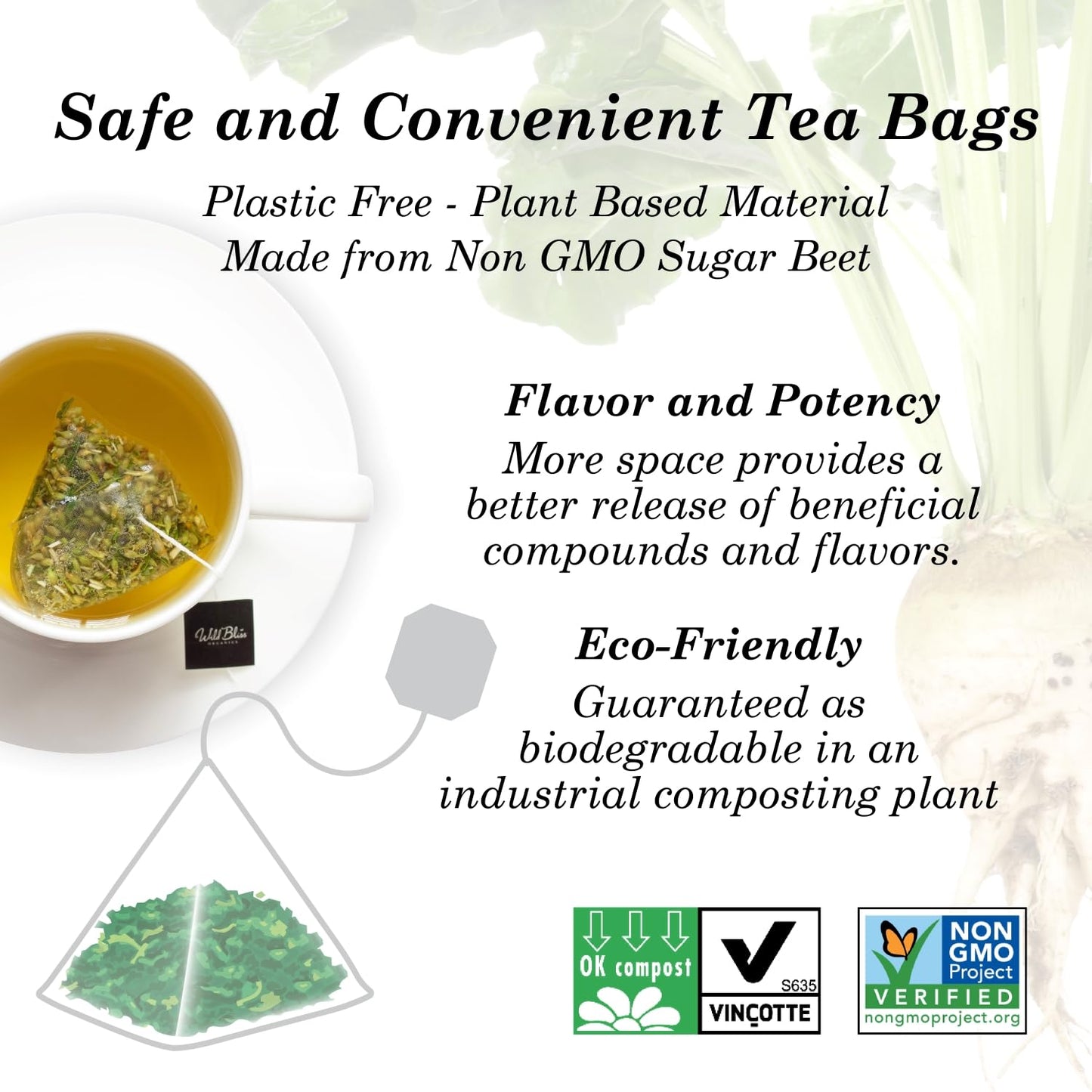 Wild Bliss Organic Wild Yarrow Flower Herbal Tea - Caffeine Free - 75 Plant Based Tea Bags