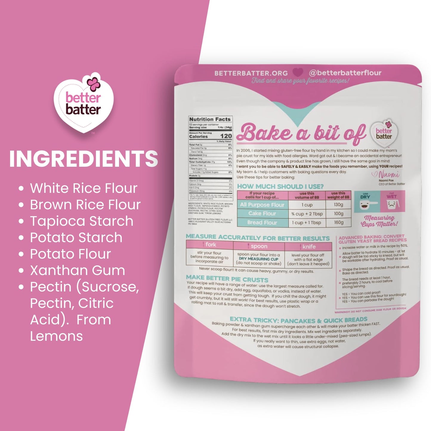 Better Batter Original Blend Multipurpose Certified Gluten-Free Flour, Top 8 Allergen Free, Cup for Cup Baking Alternative to Or