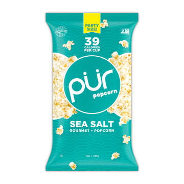 PUR Popcorn | Made with Coconut Oil | Party Size Bag | Sea Salt | Guilt-Free & Healthy Snack | Gluten Free, Vegan & Non-GMO | 12
