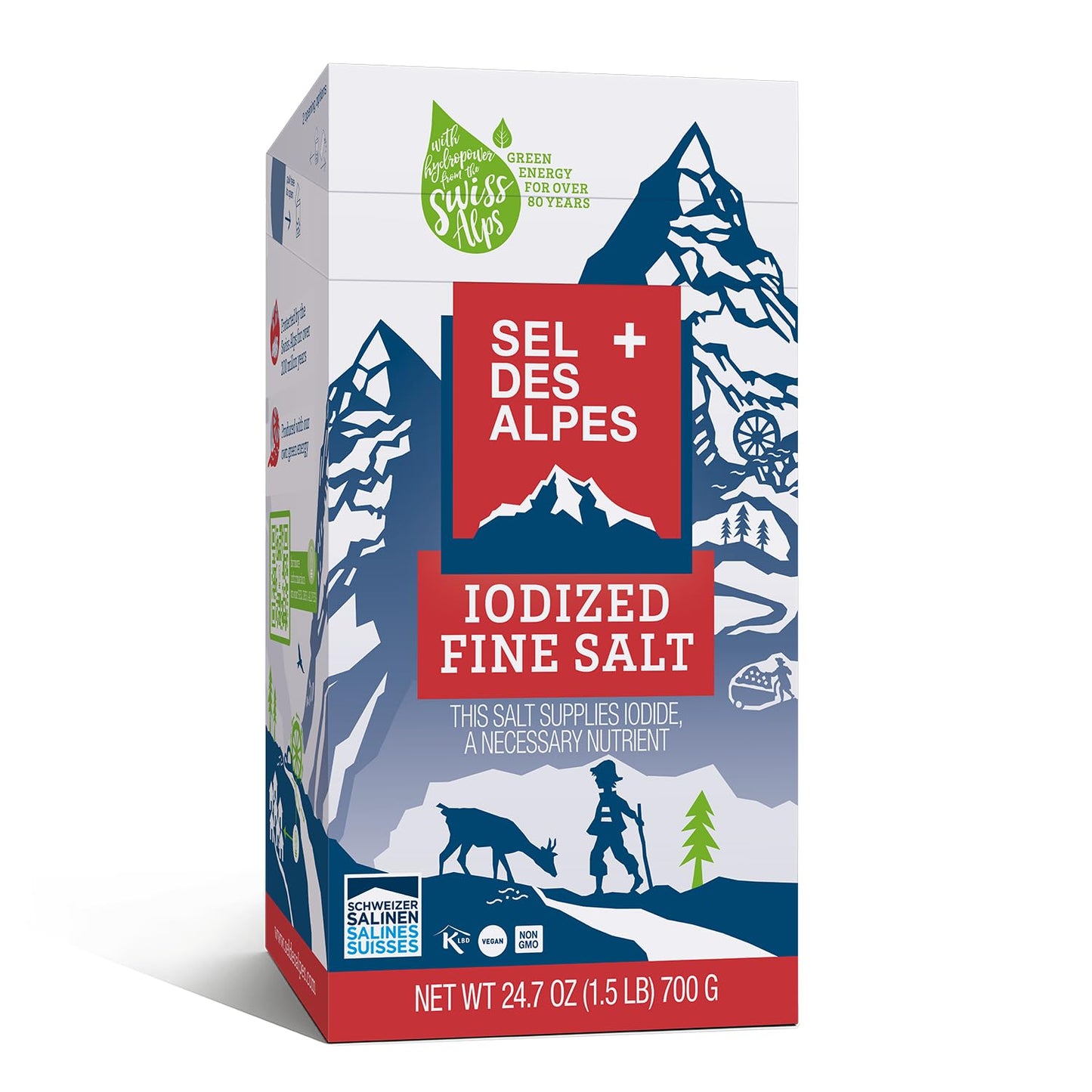 Sel Des Alpes Iodized Fine Salt 24.7 Oz (1.5 Lb) 700 G