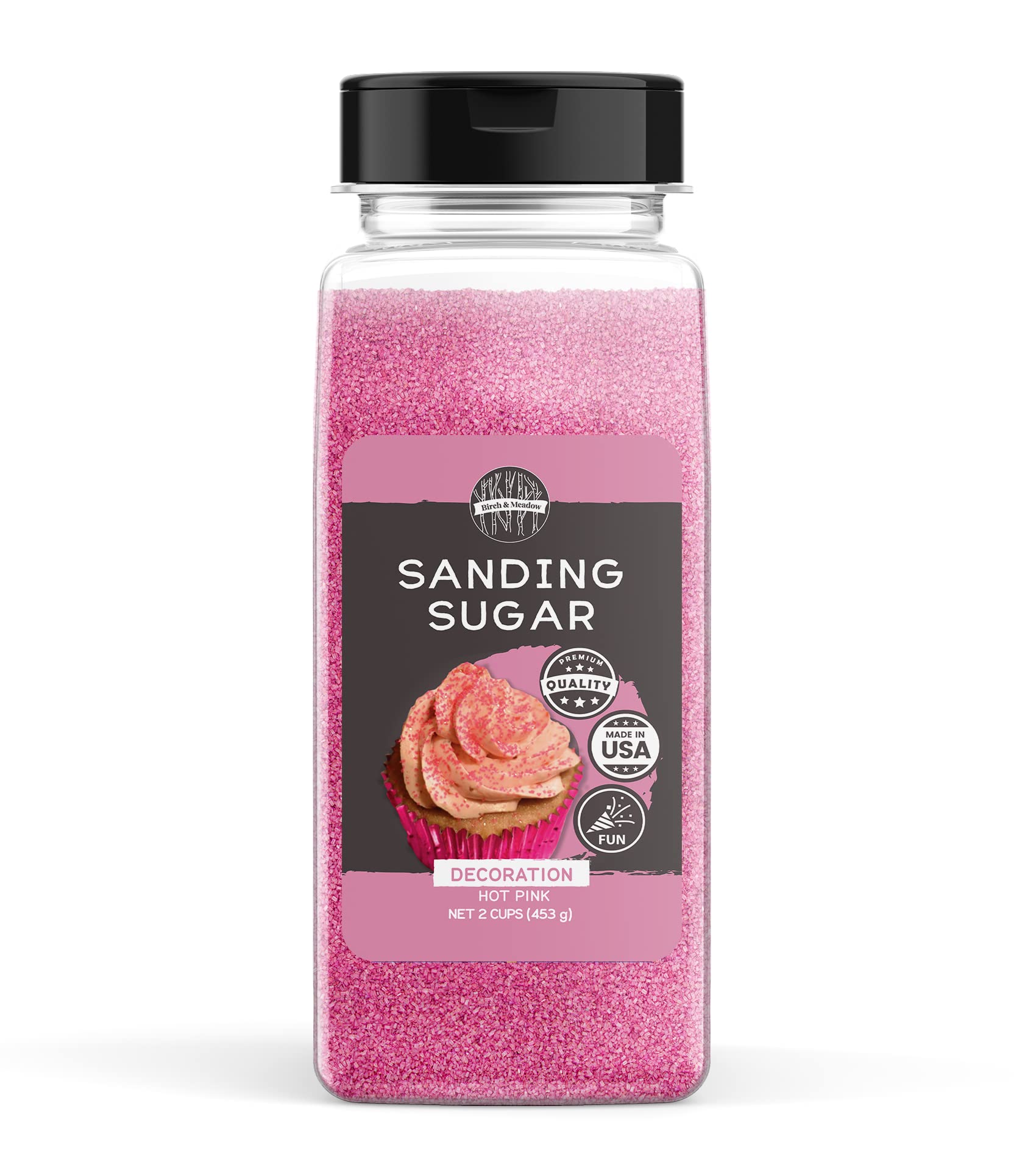 BIRCH & MEADOW Pink Sanding Sugar, 16 Ounce (1 lb) - Ideal for Baking and Decorating