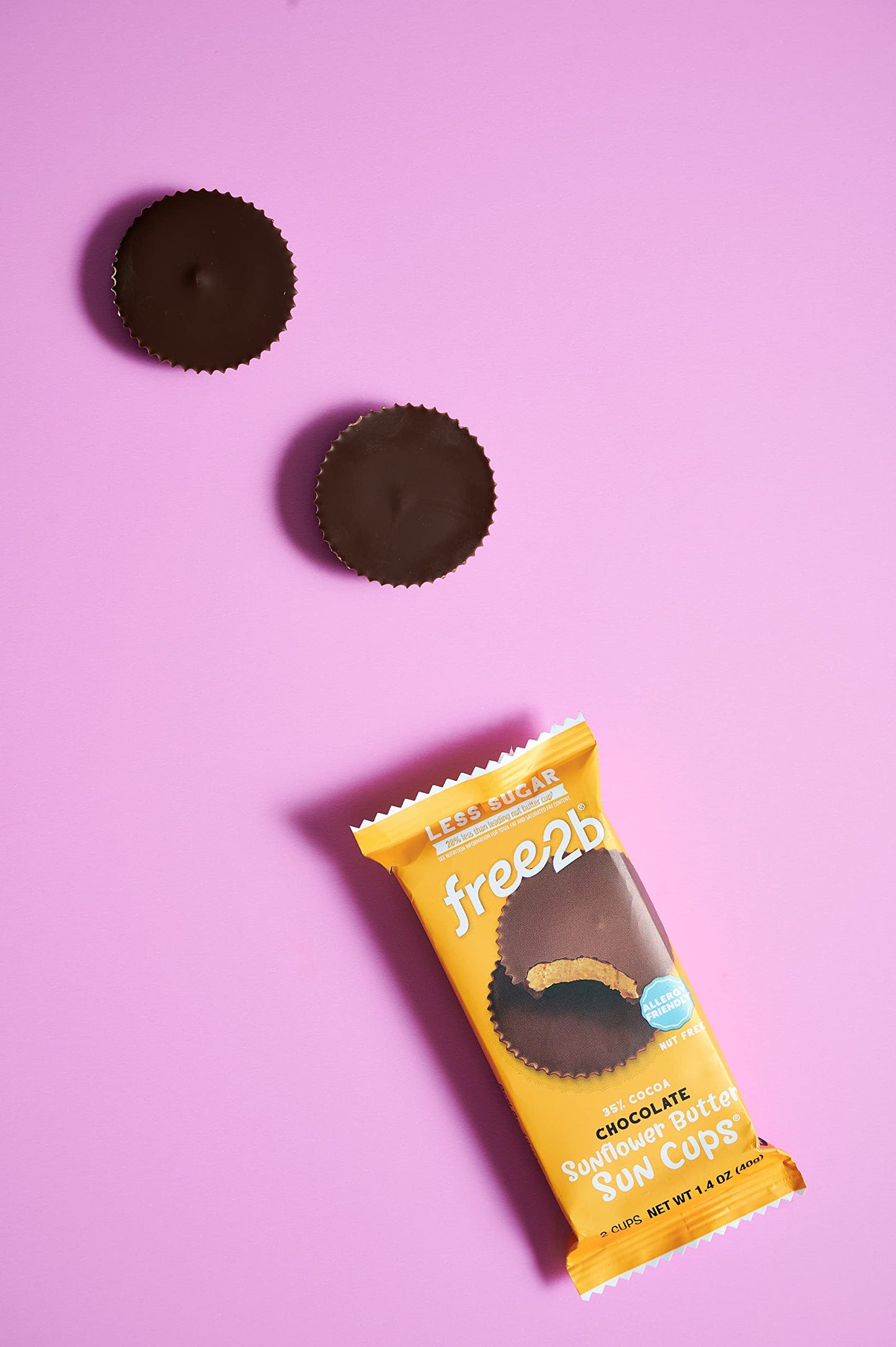 Free2B Sunflower Butter Sun Cups, Safe For School And Allergy Friendly - Gluten-Free, Dairy-Free, Nut-Free, And Soy-Free - Chocolate, 2-Cup Packages (Pack Of 12)