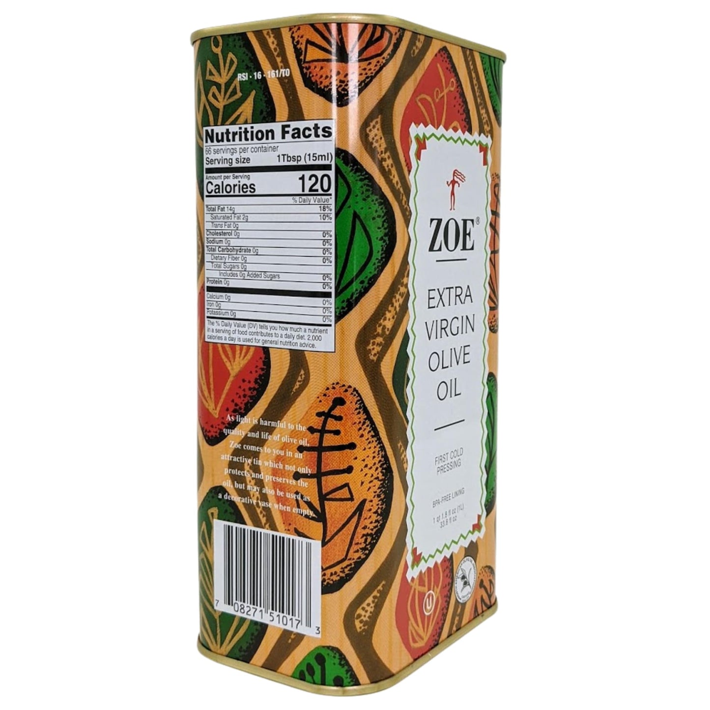 ZOE Extra Virgin Olive Oil, First Cold-Pressed, High Polyphenol, 1L (33.8 fl oz), BPA-Free Tin