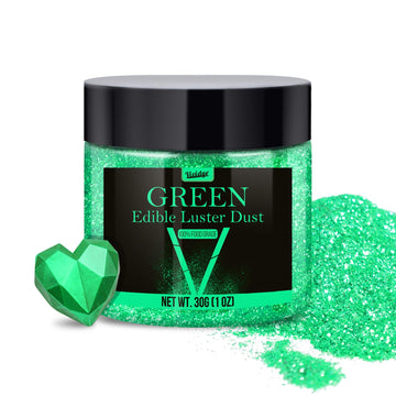 Vividye Edible Glitter Powder - 30g Luster Dust for Drinks, Foods, Cake Decoration - Green Shimmer Dust