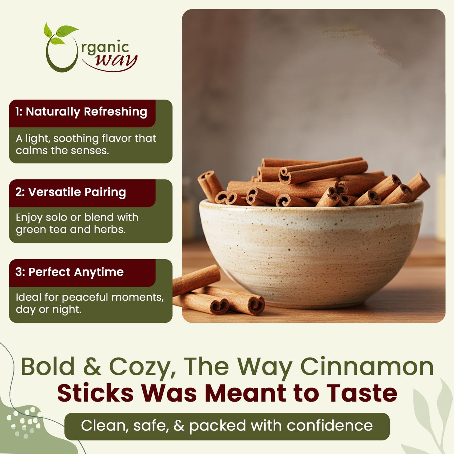 Organic Way True Ceylon Cinnamon Sticks (Cinnamomum Verum) - Organic & Kosher Certified | Raw, Vegan, Non Gmo & Gluten Free | Usda Certified | Origin - Sri Lanka (1/4Lbs / 4Oz)