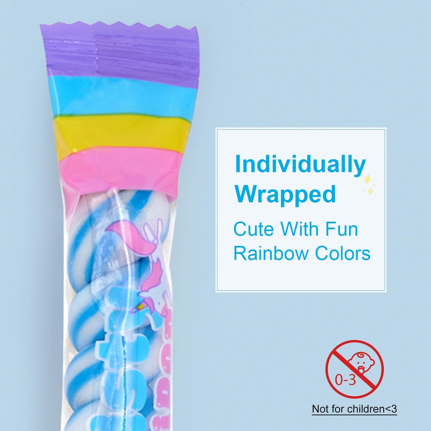 Twist Rainbow Lollipops,Individually Wrapped Bulk Unicorn,For Kid'S Birthday Party,12G Blueberry Flavor 22 Count