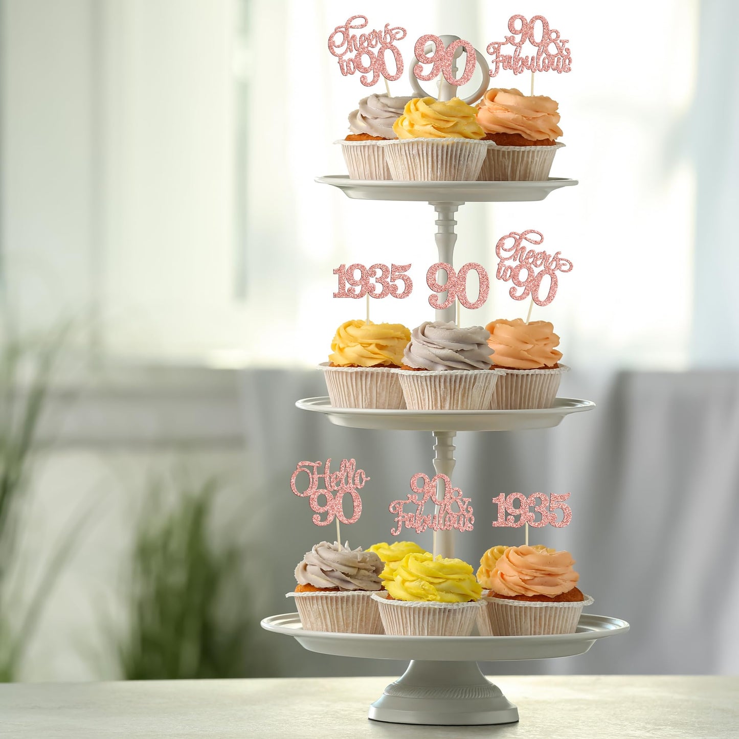 Gyufise 30Pcs 90Th Birthday Cupcake Toppers 90 Fabulous Cupcake Picks Cheers To 90 1933 Cake Decorations For Happy 90Th Birthday