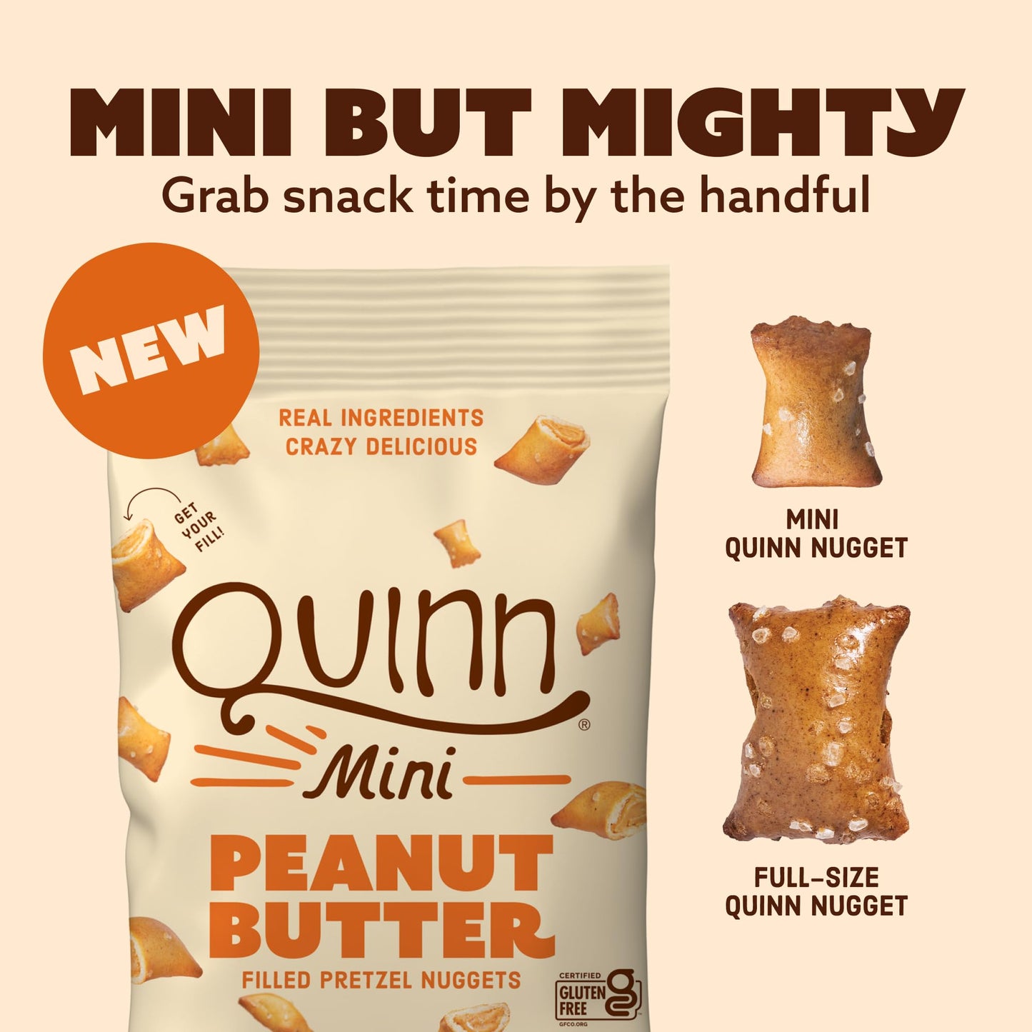 Quinn Mini Peanut Butter Filled Pretzel Nuggets - Gluten Free Mini Peanut Butter Filled Pretzels, Pb Pretzel Nugget Bites, Protein Snacks, Fun & Poppable - 6.3 Oz (Pack Of 1)