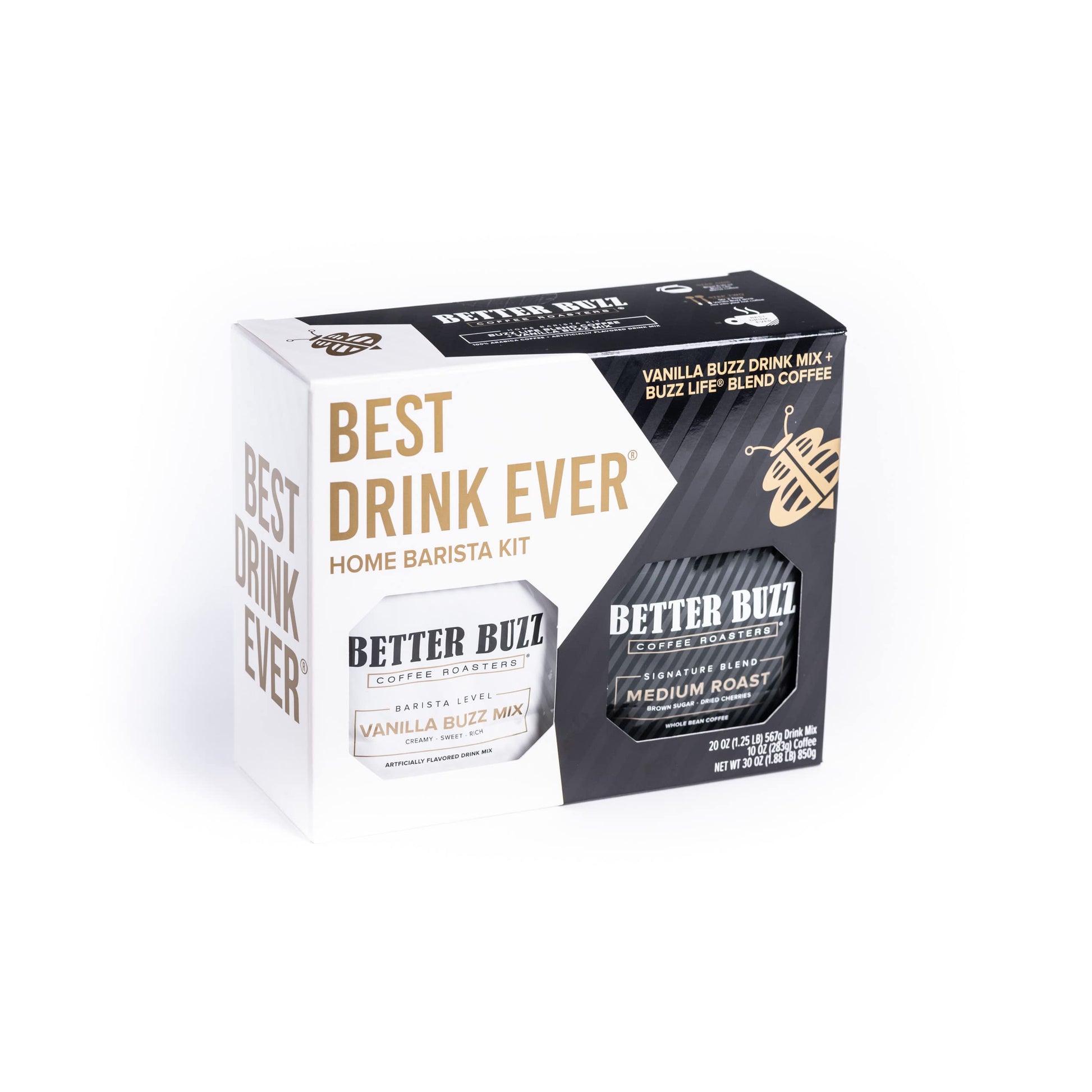 Better Buzz Best Drink Ever Home Carry Kit 30oz, 10oz. Medium Roast Whole Bean Coffee (Buzz LIfe), 20oz. Vanilla Coffee Creamer