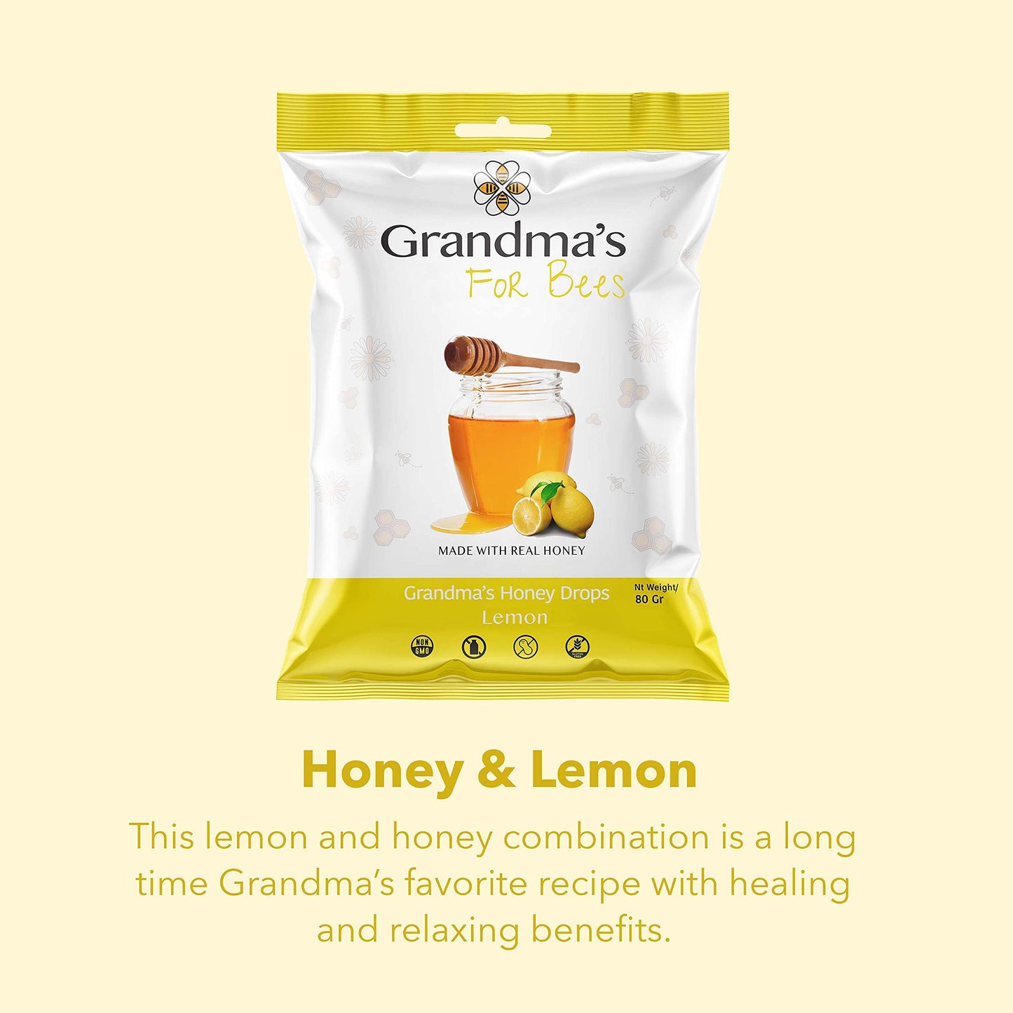 Grandmas Honeydrops | Honey and Lemon 80g X Pack of 4
