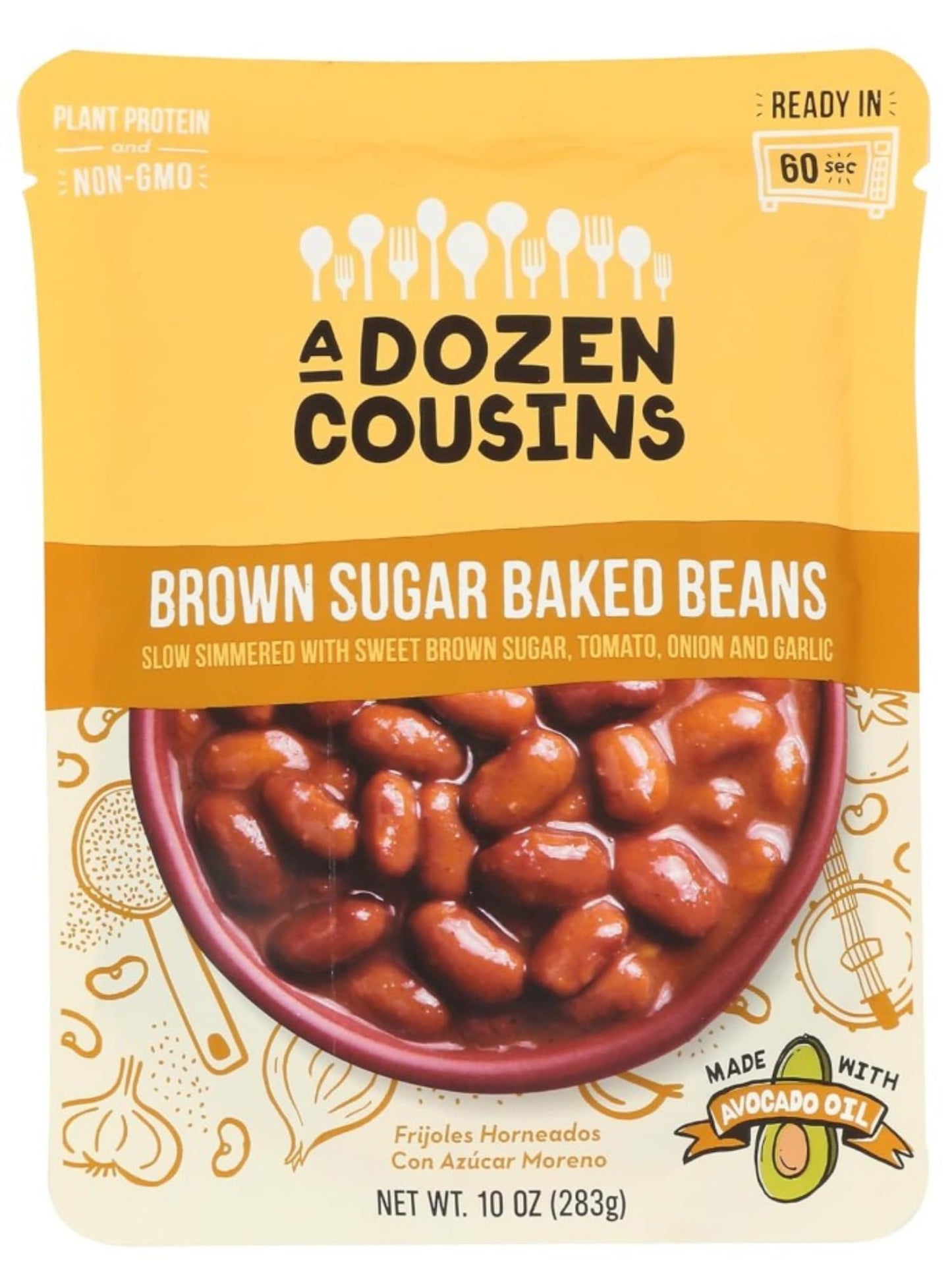 A Dozen Cousins Brown Sugar Baked Beans 10oz (6-Pack) Prepared Food Pouch, Ready to Eat Meal in Seasoned Avocado Oil, Premade Mi