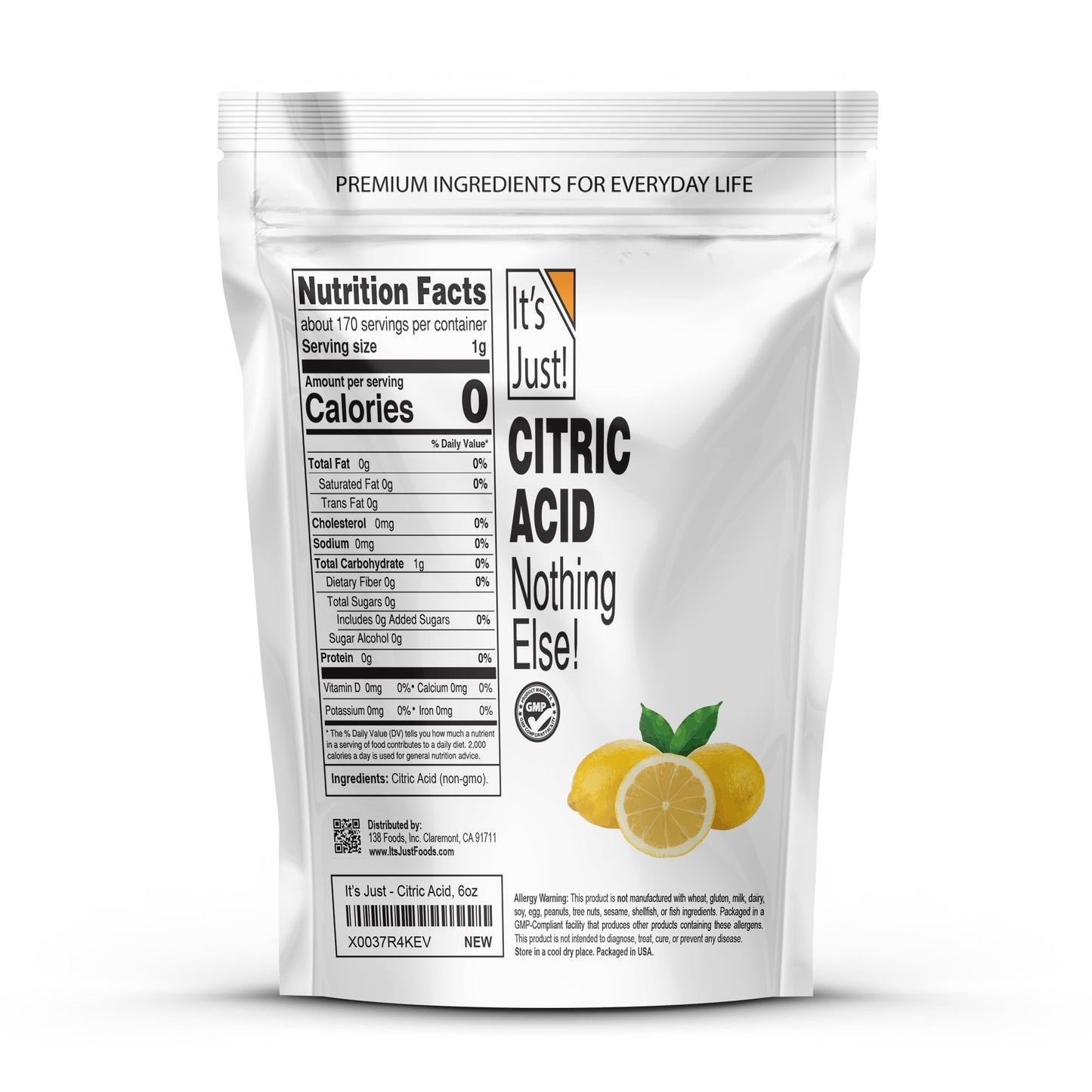 Its Just! - Citric Acid  Food Grade Flavor Enhancer Powder  Non-GMO  Great for Cooking  Cleaning  Bath  s  Natural Preservative (6 Ounces)