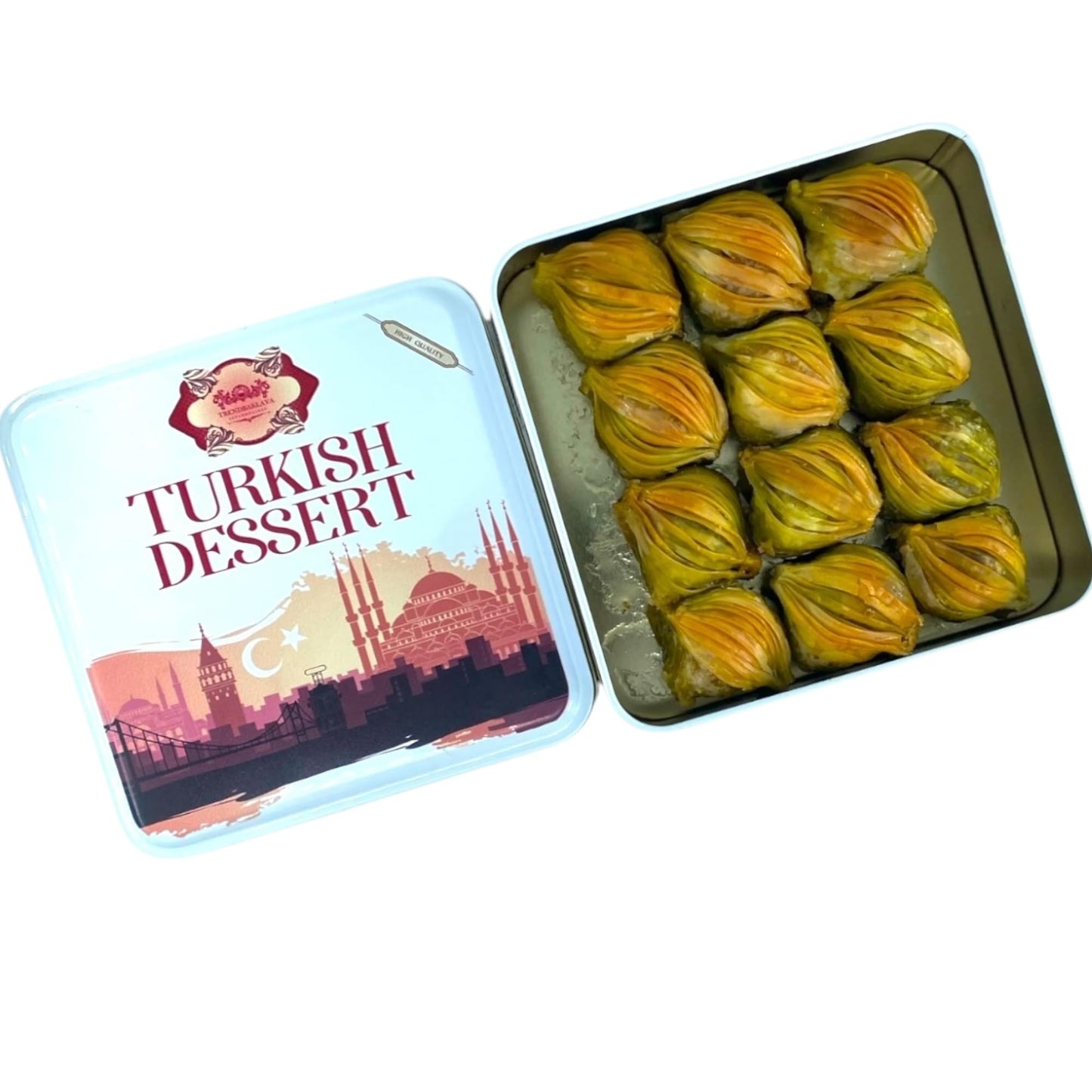 Turkish Baklava Pastry Box, Baklava With Pistachio, Mediterrenian Dessert, Turkish Mini Food, Birthday Gift Tin Box 1.1 LB