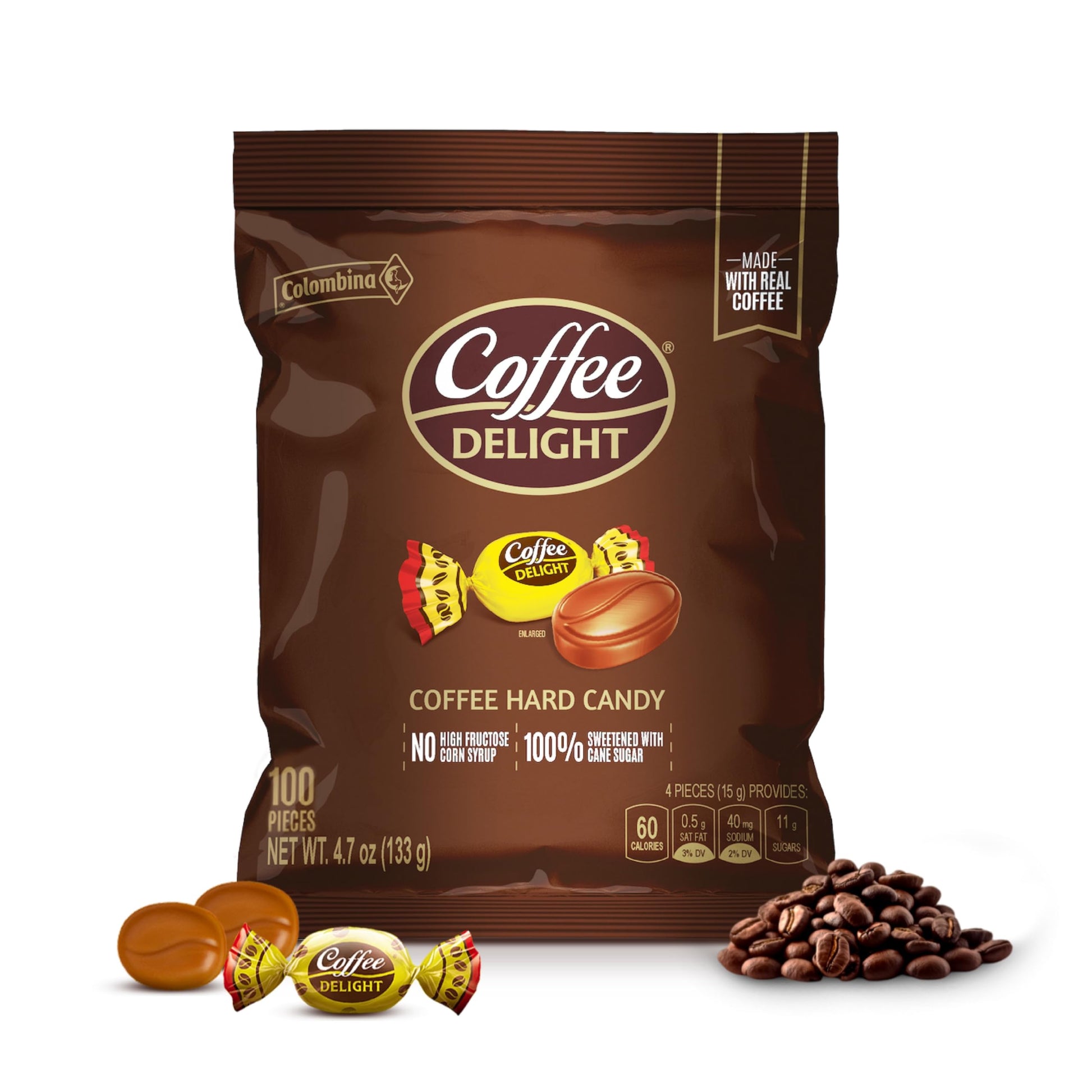 Colombina Coffee Delight Hard Candy, Gluten-Free Coffee-Flavored Candies Made W/Authentic Colombian Coffee, 1 Pack (100 Count)