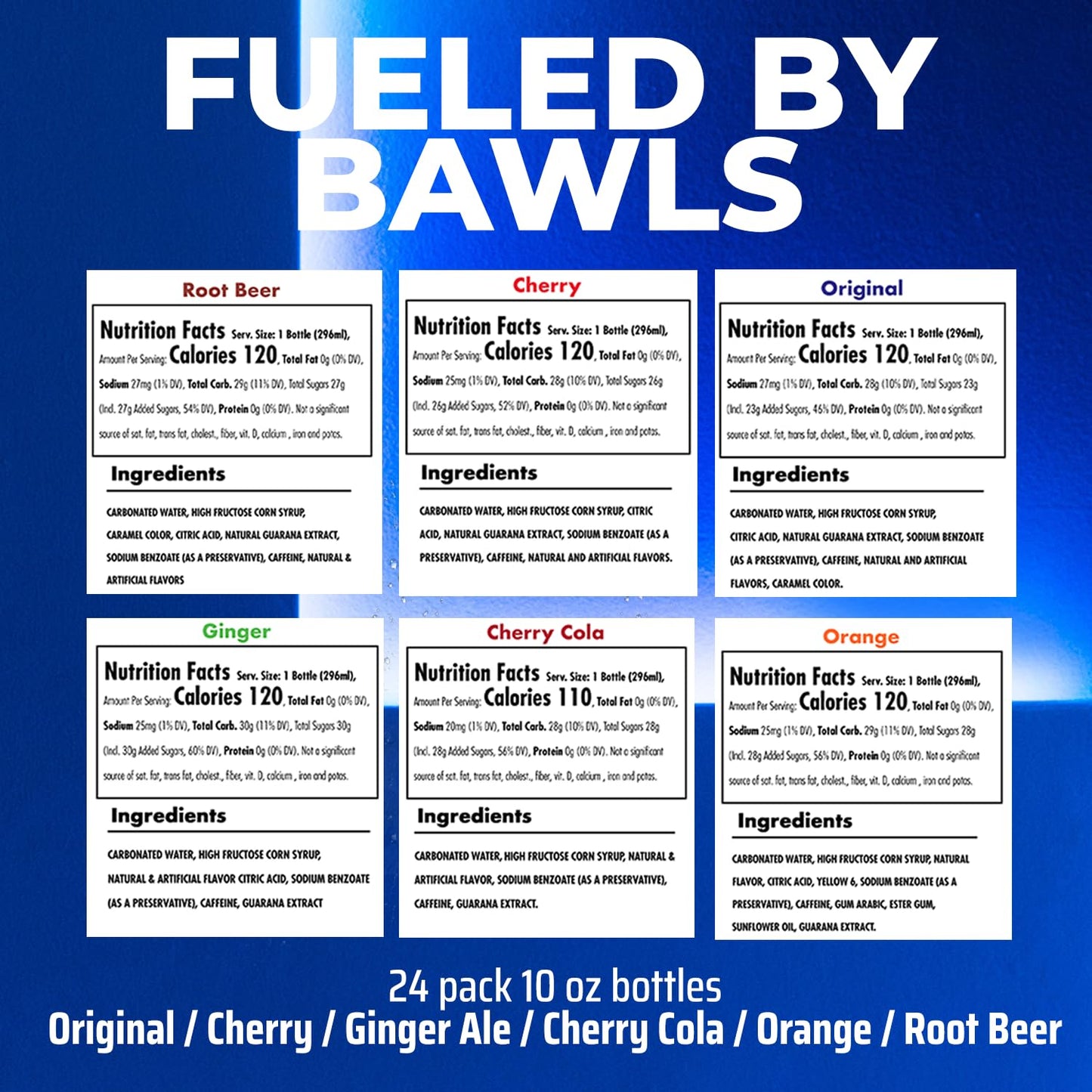Bawls Guarana Drink Variety Pack, Caffeinated Soda, 10oz Glass Bottles, 24 Pack, Red/Brown