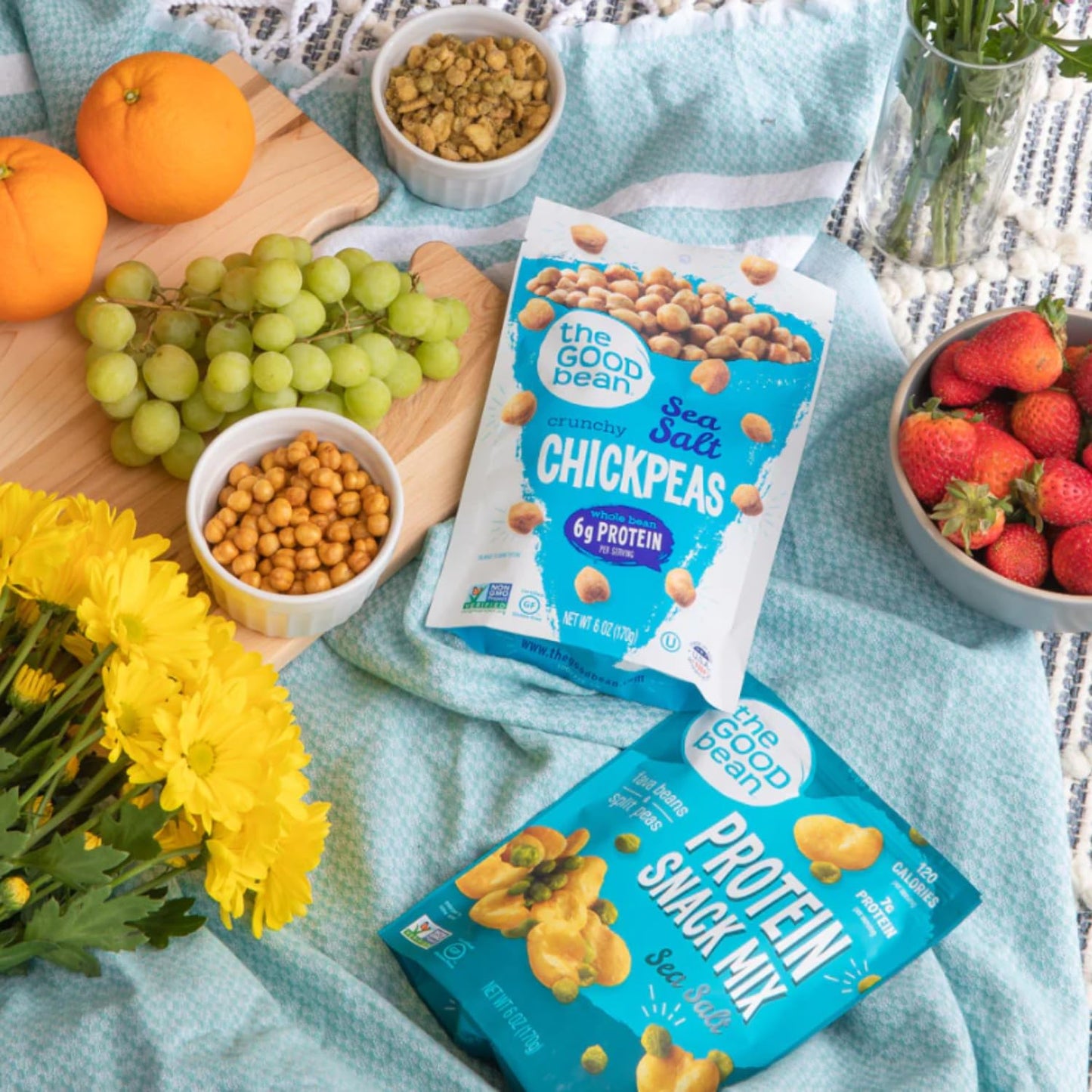 The Good Bean Crunchy Chickpeas - Sea Salt - (6 Pack) 6 Oz Resealable Bag - Roasted Chickpea Beans - Vegan Snack With Good Sourc