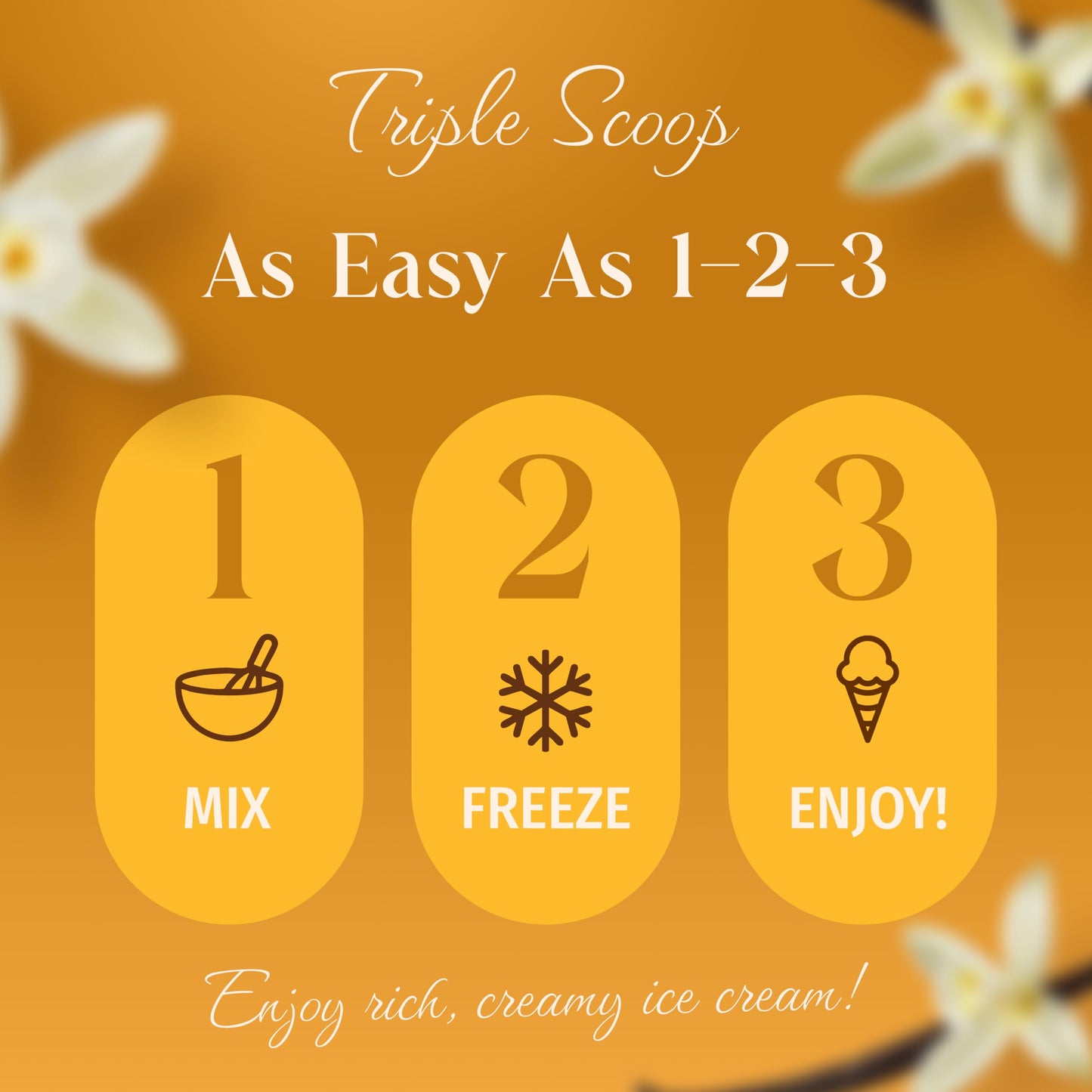 Triple Scoop Premium Vanilla Ice Cream Starter Mix, 2 Pack, Makes 4 Quarts, Easy to Use, Made in USA