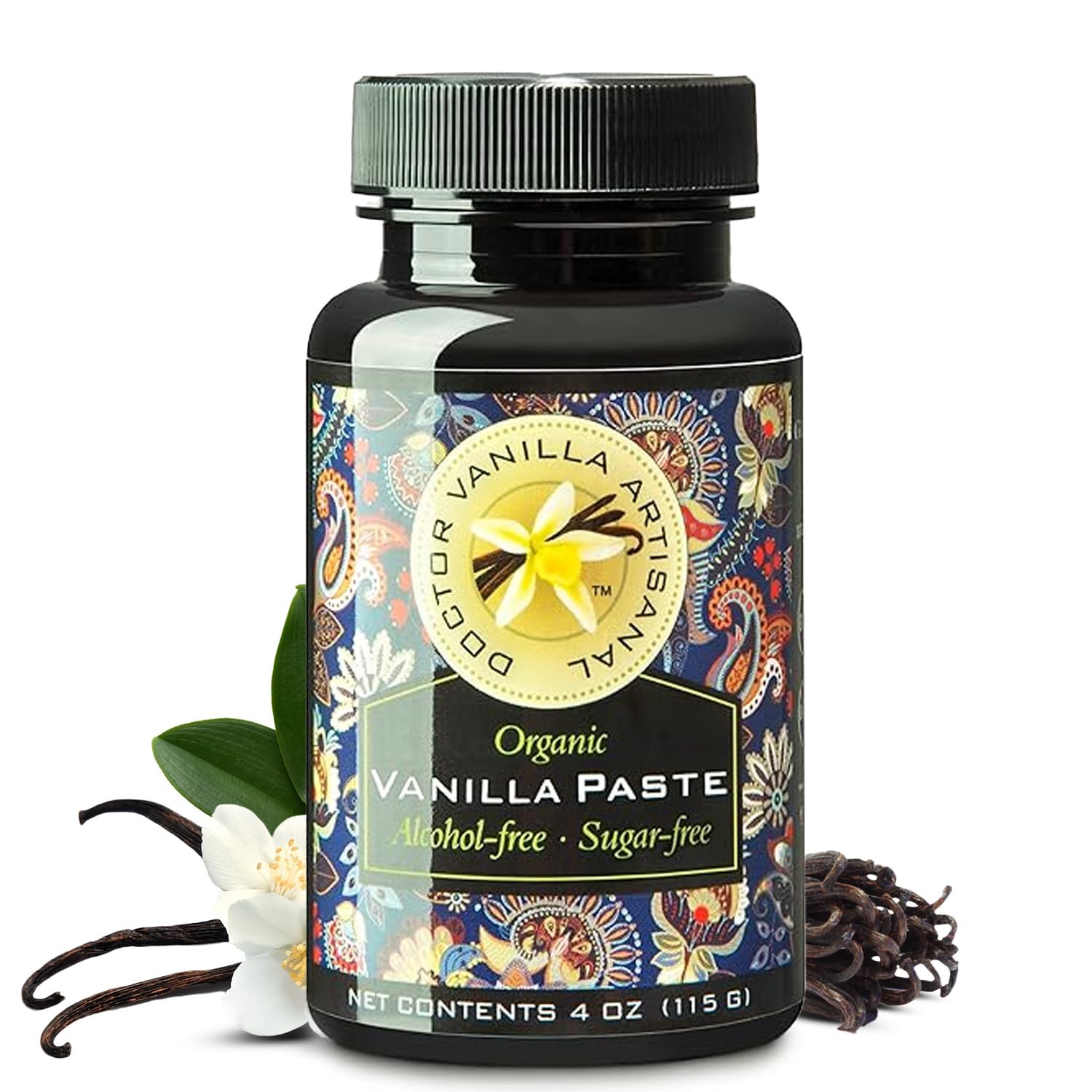 DOCTOR VANILLA ARTISANAL Organic Vanilla Paste - Bourbon, Madagascar, Kosher, Halal, Non-GMO, Sugar-Free, Gluten-Free, 4oz
