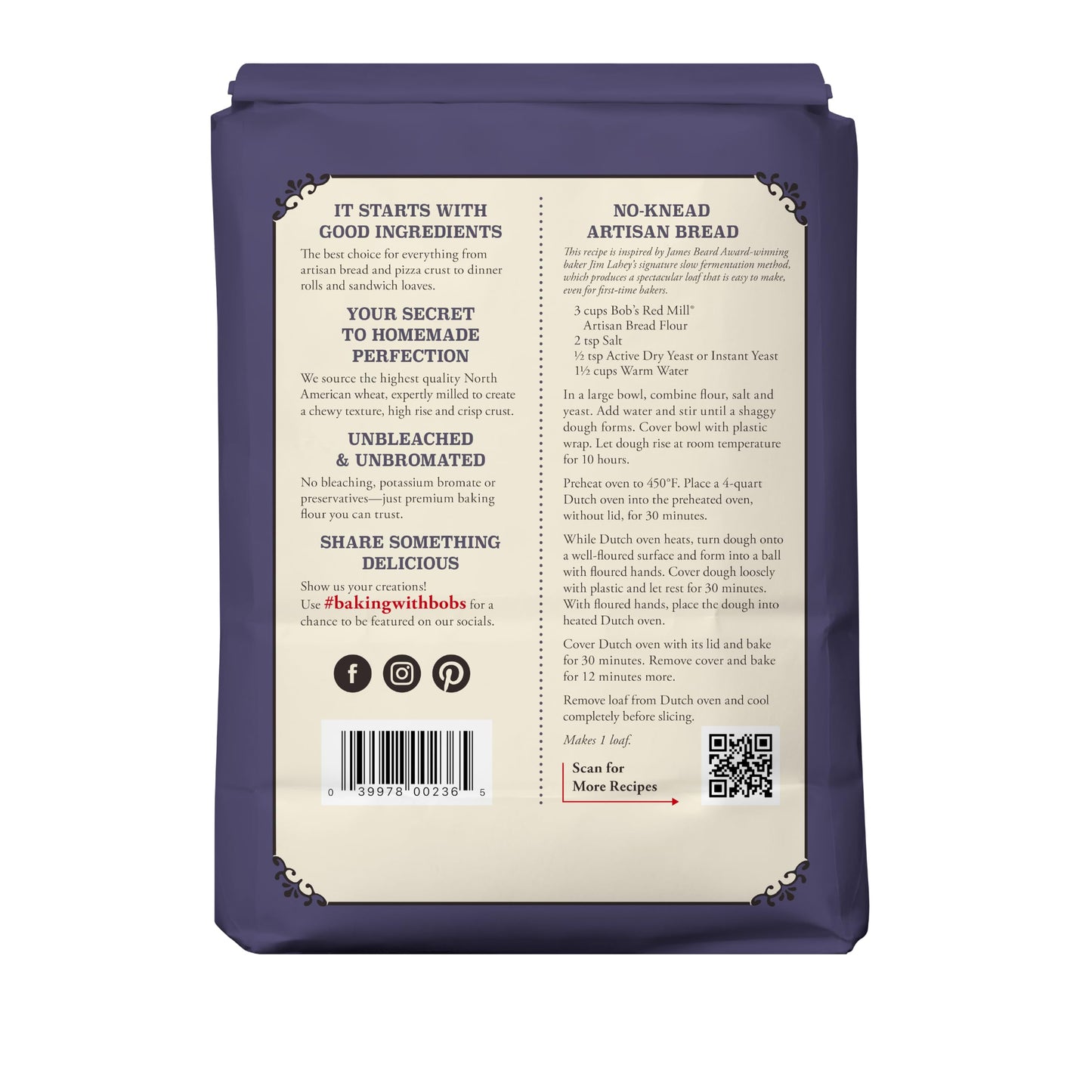 Bobs Red Mill Artisan Bread Flour - Vegan, Unbleached, Unbromated - 5lb (Pack of 1)