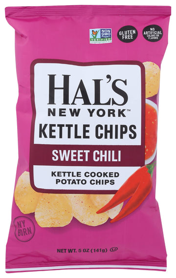 Hal's New York Kettle Chips, Sweet Chili Kettle Cooked Potato Chips, No Artificial Colors or Flavors, Kosher, Gluten Free & Non-