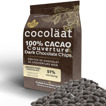 Cocoläat 100% Dark Chocolate Chips, Unsweetened, 2 lb, Culinary Grade, Dark Brown