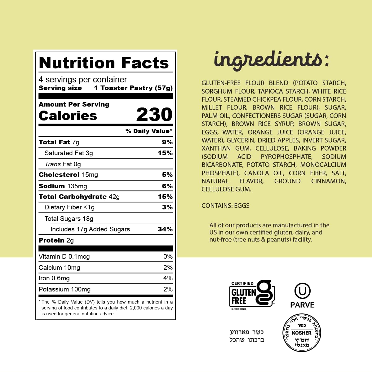 Katz Gluten Free Apple Crisp Toaster Pastries, Dairy-Free, 8oz (Pack of 8)