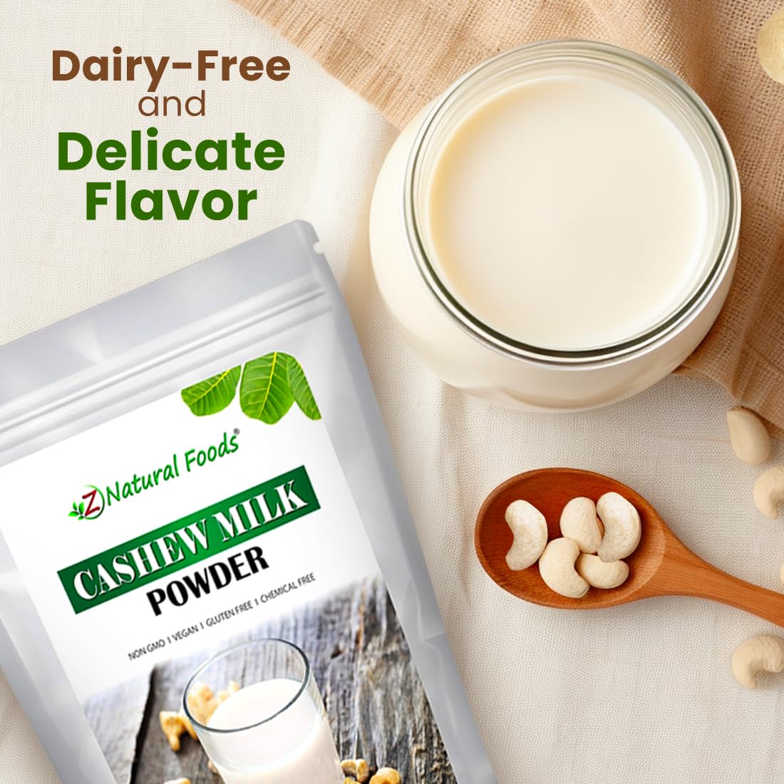 Z Natural Foods Unsweetened Cashew Milk Powder - Plant/Nut Milk For Healthy Heart, Bones, Skin - Substitute for Cashew Butter -