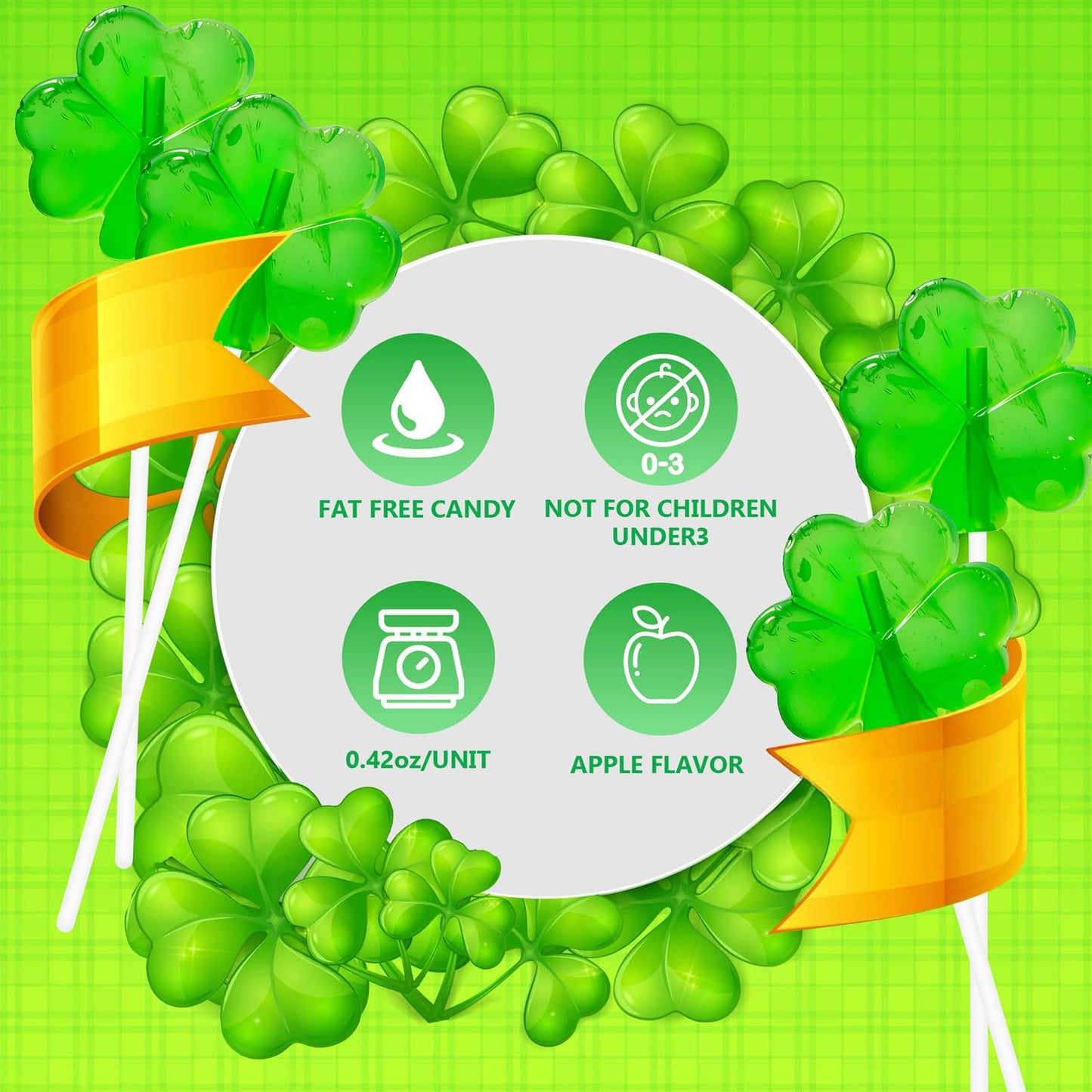 36 Pack St. Patrick'S Day Candy, Green Shamrock Lollipops Suckers, Irish Candy Suckers, Individually Wrapped Suckers Lollipops G