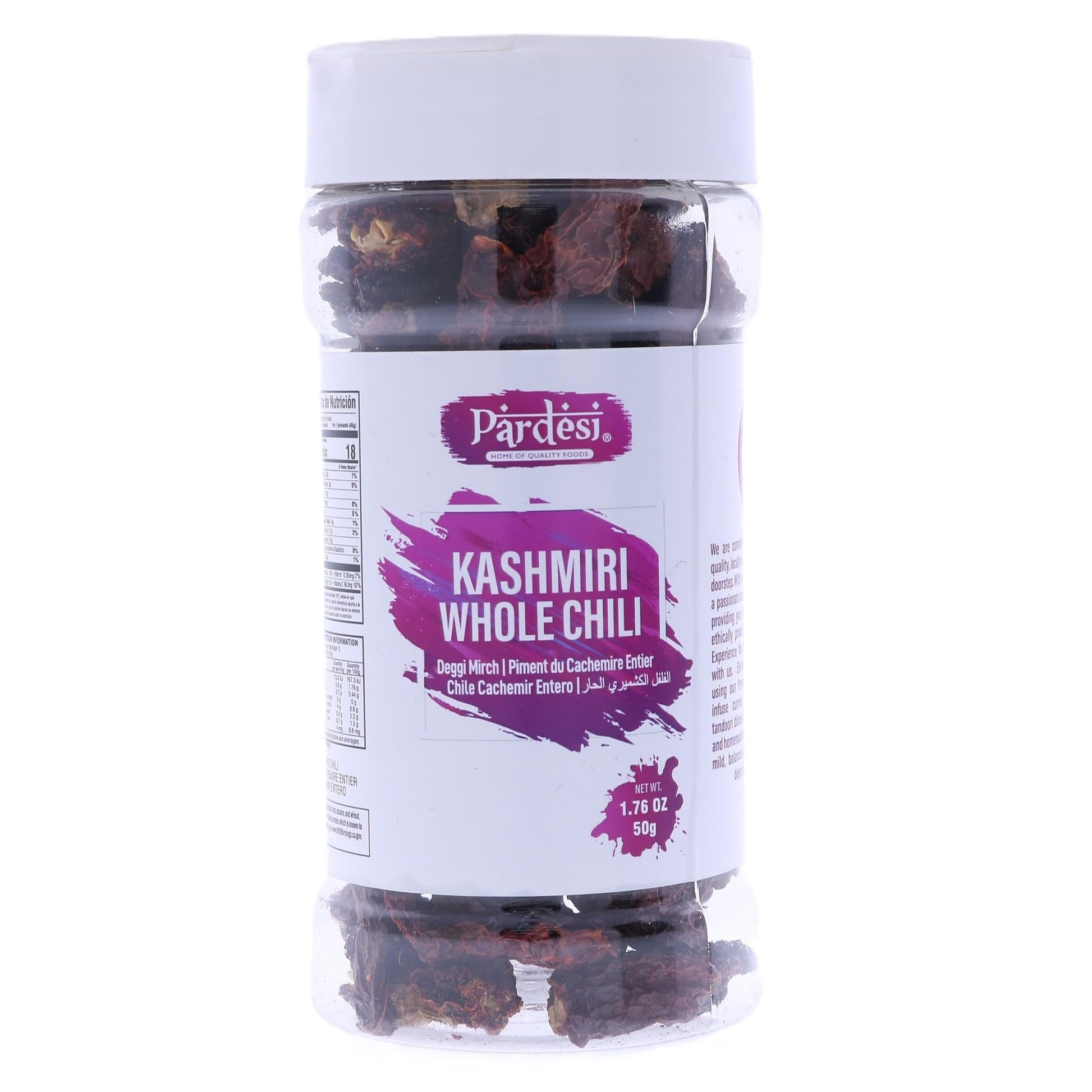 Pardesi Kashmiri Whole Chili 50g - Authentic Indian Spice, Non-GMO, Vegan, Gluten-Free - Moderate Heat, Rich Flavor - Perfect fo