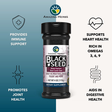 Amazing Herbs Whole Premium Black Cumin Seed - Nigella Sativa Seeds, Organic, Gluten-Free, Non-Gmo, Supports Immune System, Card
