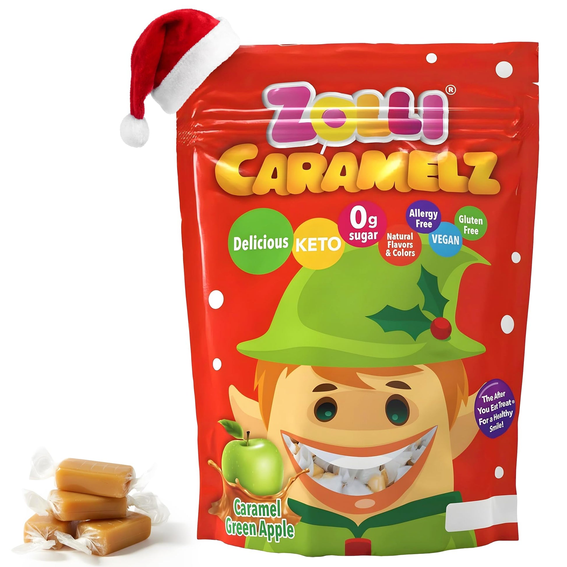Zolli Caramelz Sugar-Free Candy - Creamy  Chewy  Dye-Free  Keto & Diabetic-Friendly Healthy Candy  Dentist-Approved  for Kids (Caramel Green Apple  3 oz)