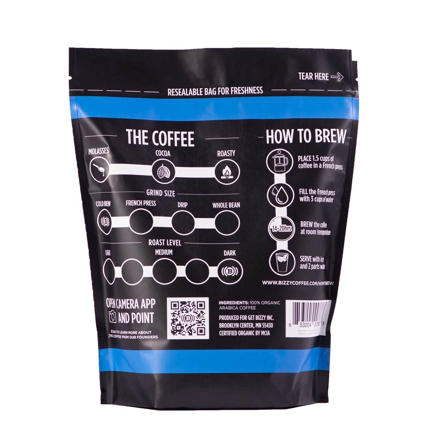 Bizzy Organic Cold Brew Coffee | Dark & Bold Blend | Coarse Ground Coffee | Dark Roast | Micro Sifted | Specialty Grade | 100% Arabica | 2 Lb