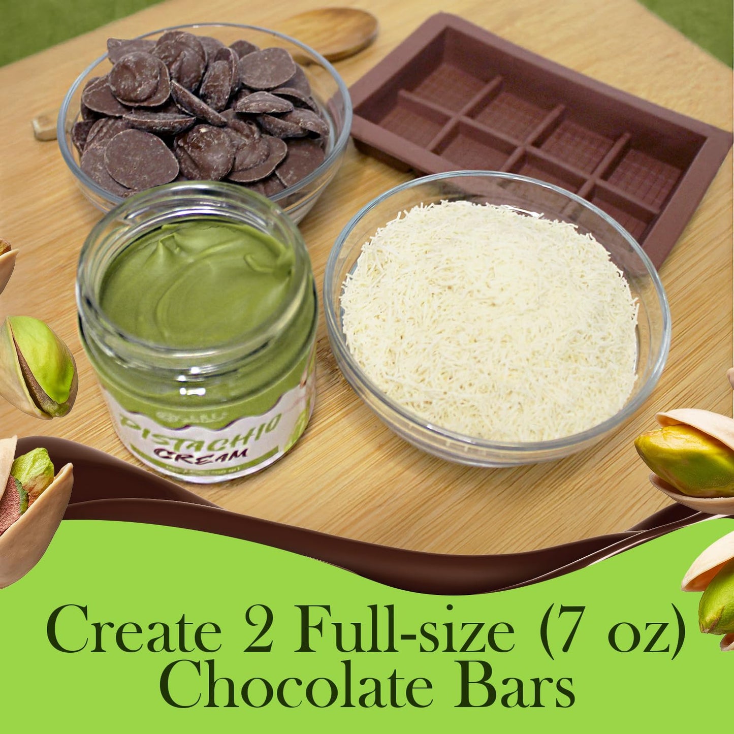 Ceres Gourmet Chocolate Bar DIY Kit – Mold, Melting Wafers, Kataifi, Pistachio Spread – 12.3 oz, 3.5 oz, 7 oz