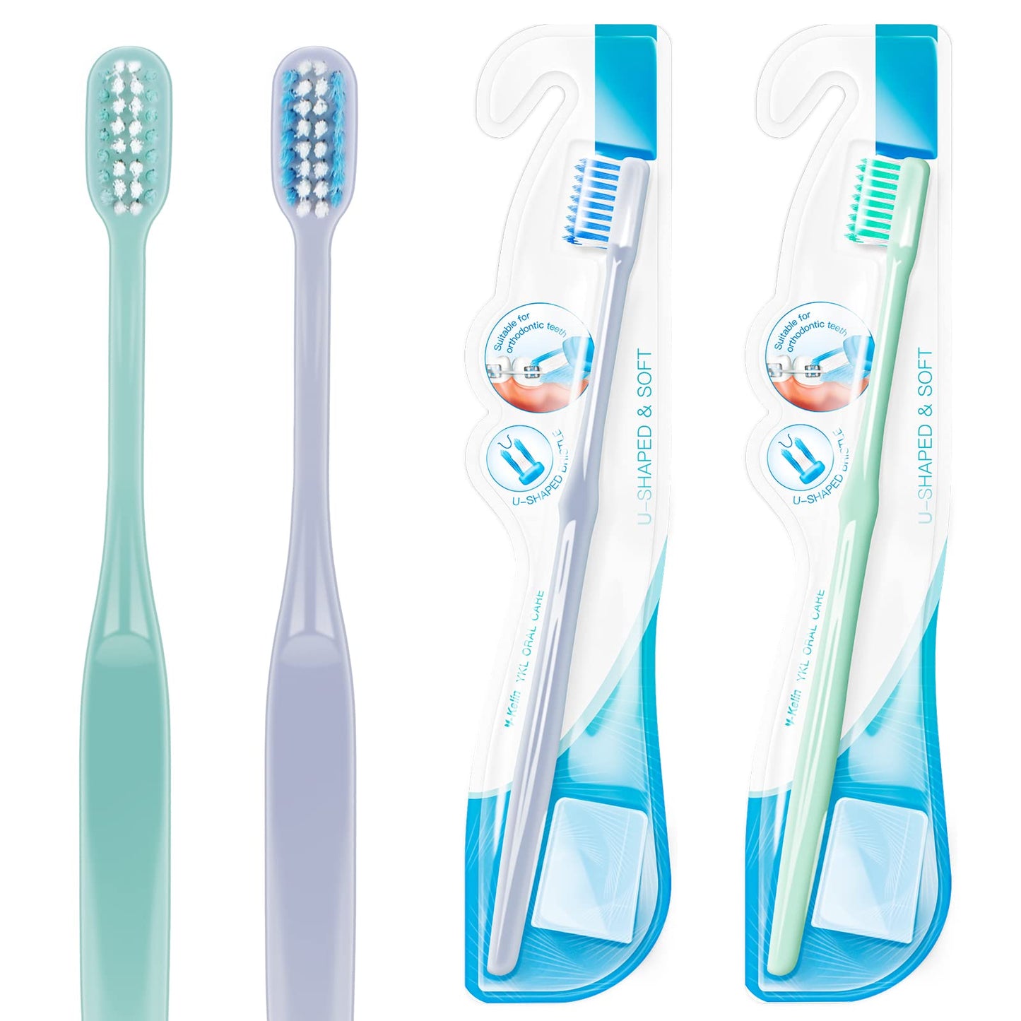 Y-Kelin 4 Pcs U-Shaped Orthodontic Toothbrush Soft Bristle With 4 Toothbrush Head Cover For Orthodontic People Effective Cleanin