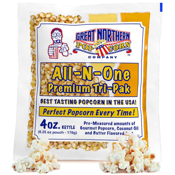 4oz Popcorn Machine Popcorn Packets - Pre-Measured  Movie Theater Style  All in One Gourmet Pop Corn Kernels for Popping with Butter Flavored Salt and Oil by Great Northern Popcorn (40 Case)