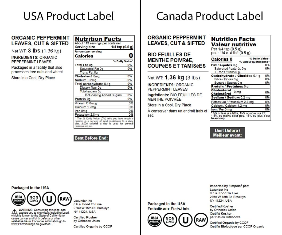 Food to Live Organic Peppermint Leaves, 3 Pounds, Dried & Sifted, Non-GMO, Caffeine-free, Kosher