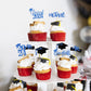 24Pcs Glitter Graduation Cupcake Toppers 2024 Blue Cupcake Picks For Graduation Theme Decorations Class Of 2024 No Diy Need