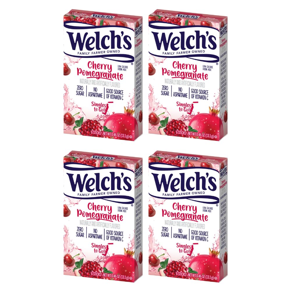 Welchs Singles To Go Water Drink Mix - Powder Sticks, Cherry Promegranate, 0.46 Ounce, 6CT (Pack of 4)