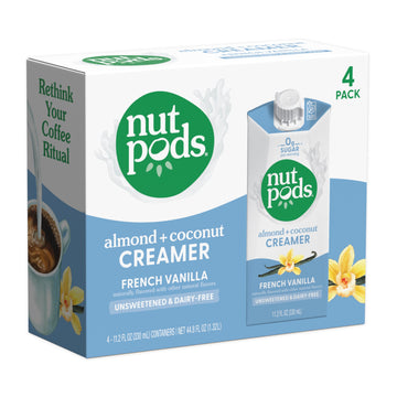 Nutpods French Vanilla Creamer - Unsweetened Non Dairy Made From Almonds And Coconuts - Keto Creamer, Whole30, Gluten Free, Non-Gmo, Vegan, Sugar Free, Kosher (4-Pack)