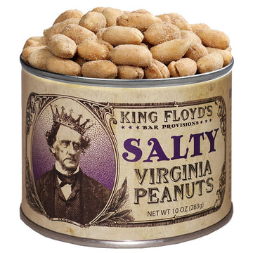 King Floyds Salted Virginia Peanuts, 10 oz, Resealable Tin, Classic Snack