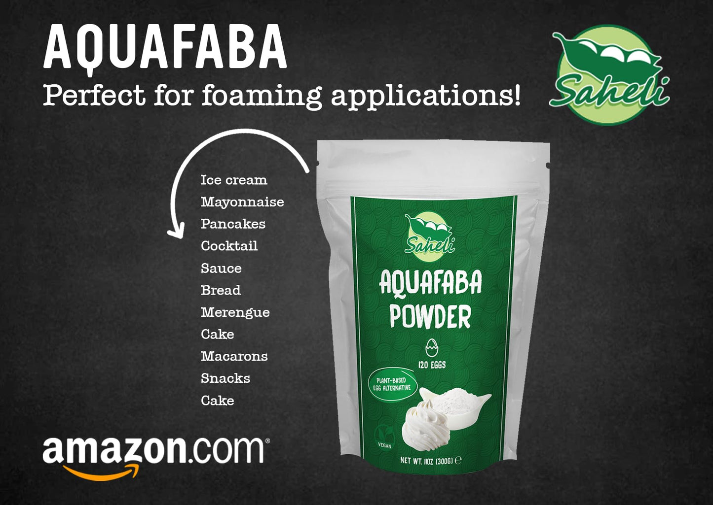 Saheli Aquafaba Powder - Vegan Egg Substitute, 10.6oz, Replaces 120 Eggs, Plant-Based Cocktail Foaming