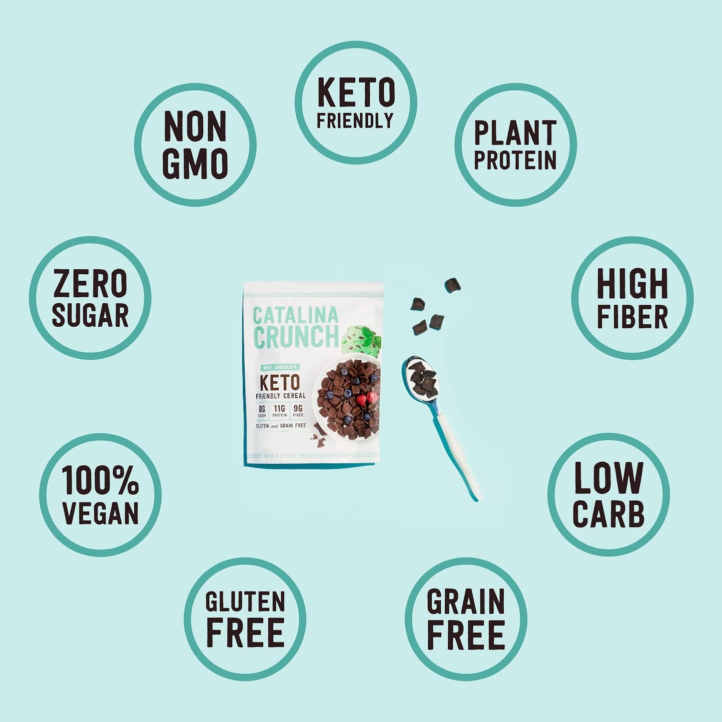 Catalina Crunch Mint Chocolate Chip Keto Cereal (9Oz Bag)  Low Carb Sugar Free Gluten Free  Keto Snacks Vegan Plant Based Protei