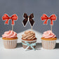 24 Pack Bow Cupcake Toppers Red Black Bowknot Cupcake Picks Bridal Shower Baby Shower Girls Theme Cake Dessert Picks Decoration