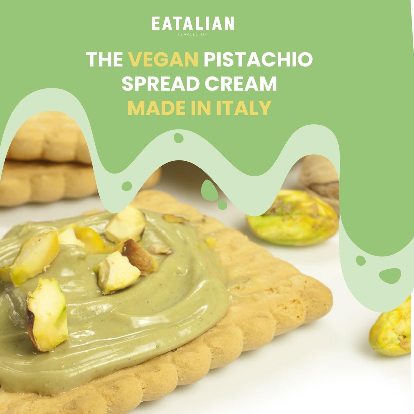 Eatalian By Amz Better Vegan Pistachio Cream Sugar Free, 17.63 Oz/ 500 Gr, Delicious Sugar Free Vegan Spread, Ideal On Bread, Pe
