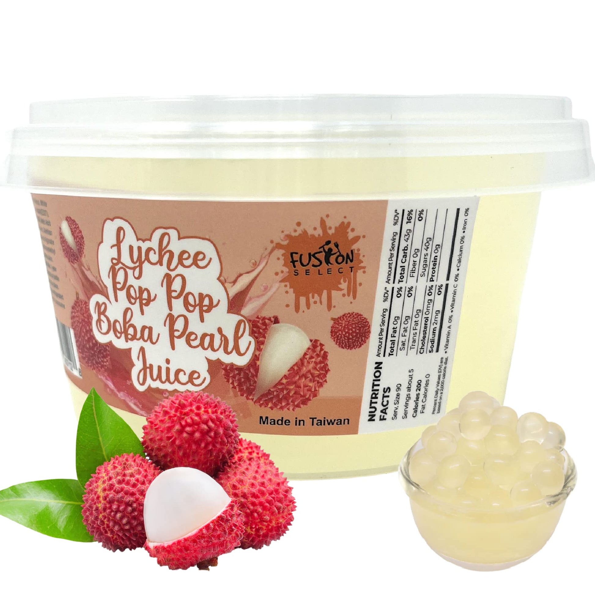 Fusion Select Lychee Bobaz Bursting Bobaz Popping Bobaz Pearls For Bobaz Tea, Bubble Tea, Fruit Tea, Yogurt Toppings 450 Grams