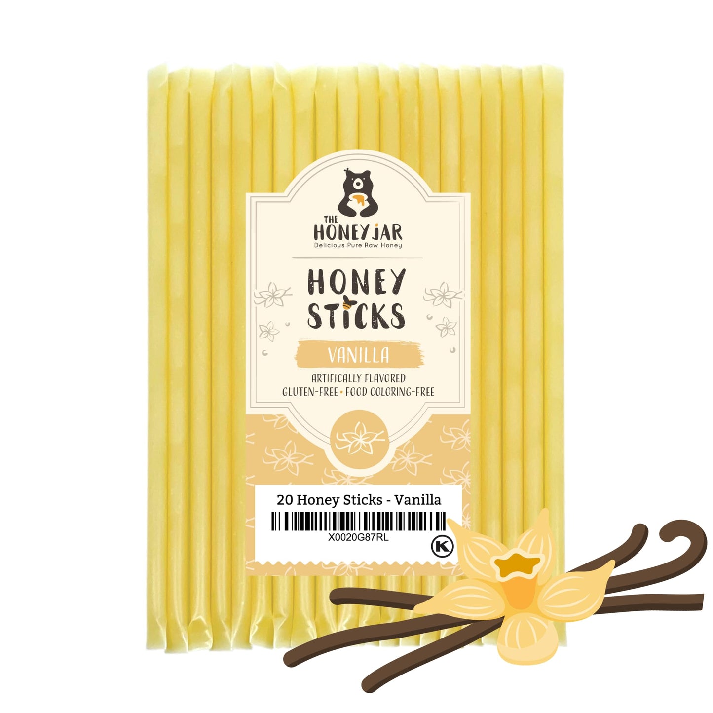 The Honey Jar Vanilla Flavored Honey Sticks - Pure Honey Straws for Tea/Coffee - 20 Count