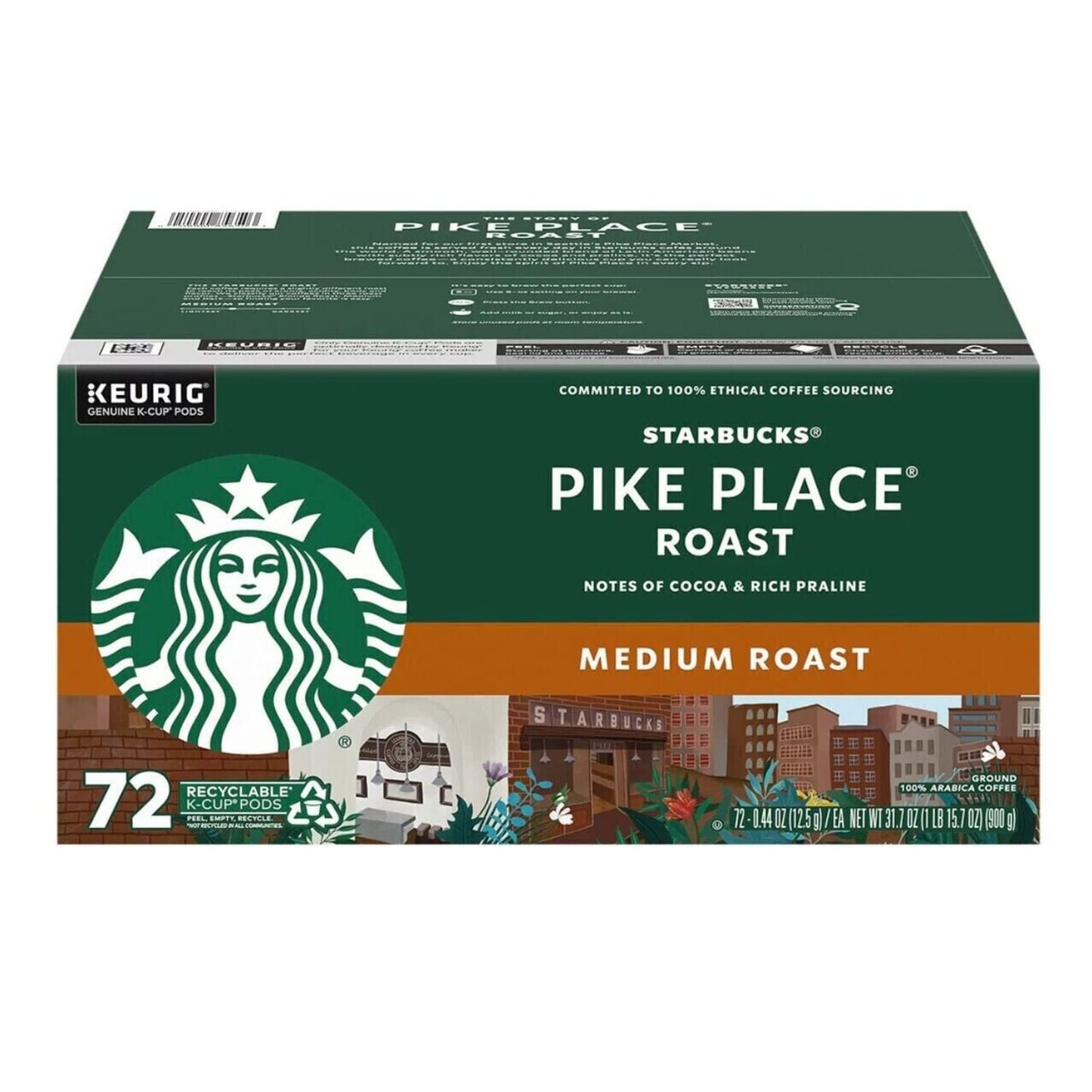 Starbucks K-Cup Pods, Pike Place, 72 Count, Compatible with Keurig, Model 762111373212