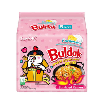 Samyang Buldak Spicy Ramen, Hot Chicken Ramen, Korean Stir-Fried Instant Noodle, Carbonara, 1 Bag With 5 Pack